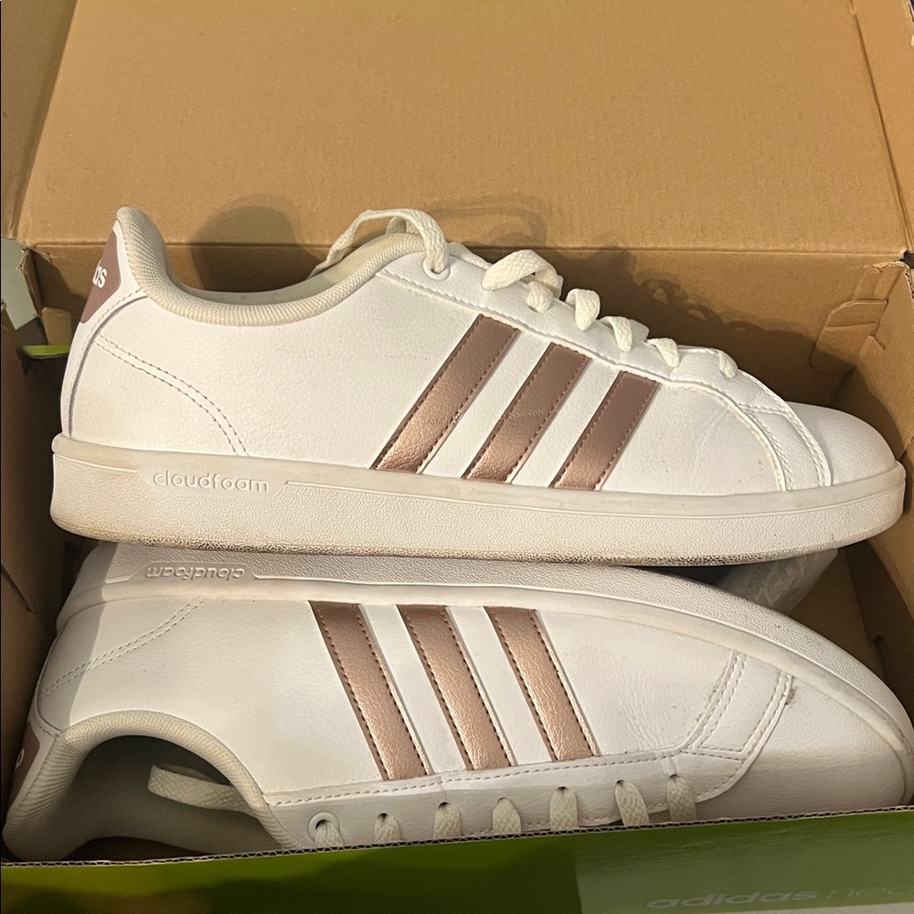 Adidas White and Rose Gold Sneakers
